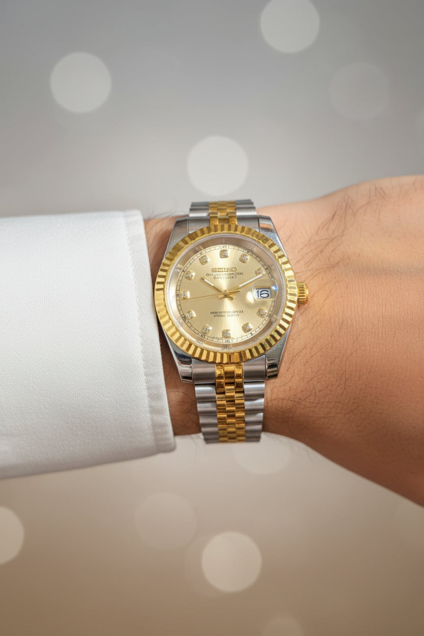 Mod Prestique Gold Diamond Two Tone Dial